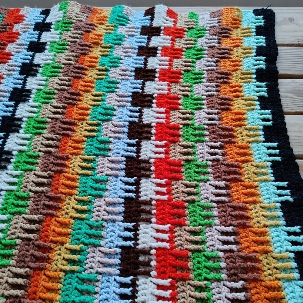 Afghan Blanket Throw Hand‎ Made Crochet Granny Square 44